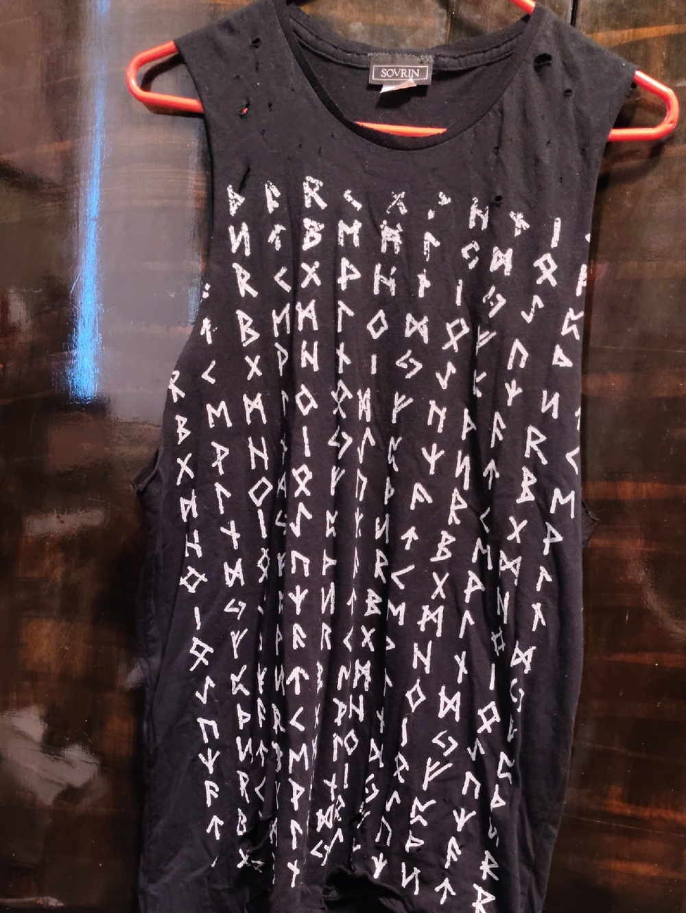 Sovrin Black Distressed Rune Print Muscle Tank